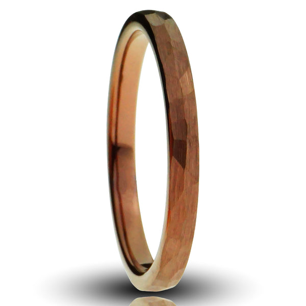 Brown Tungsten Ring, Hammered Finish - 2MM