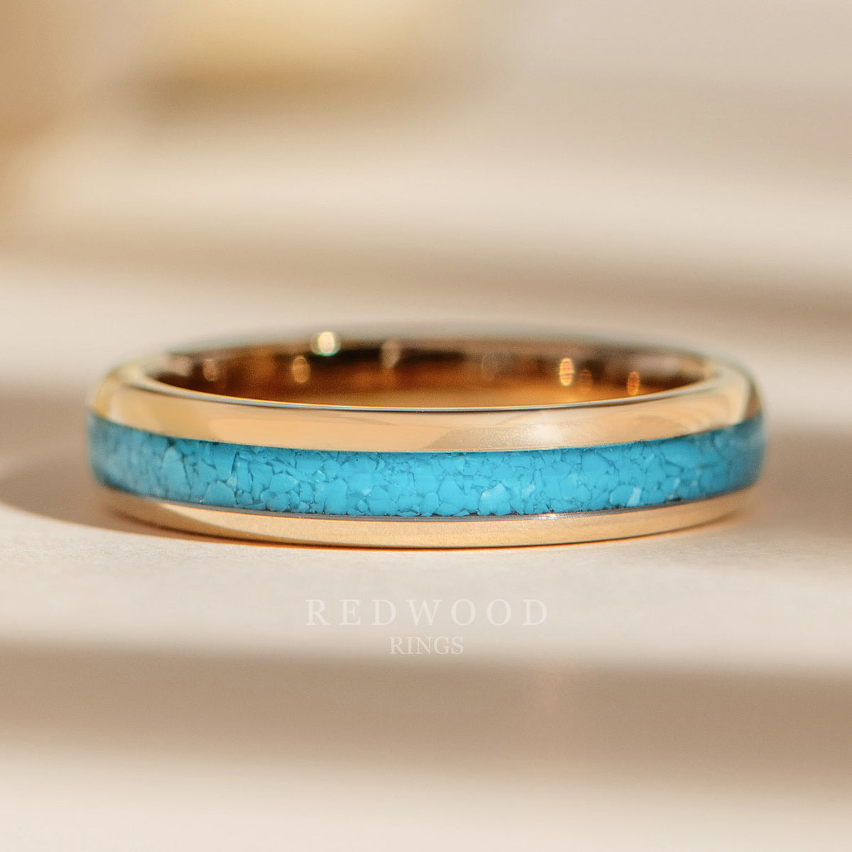 Rose Gold Tungsten Ring with Blue Turquoise Inlay - 4MM – Redwood