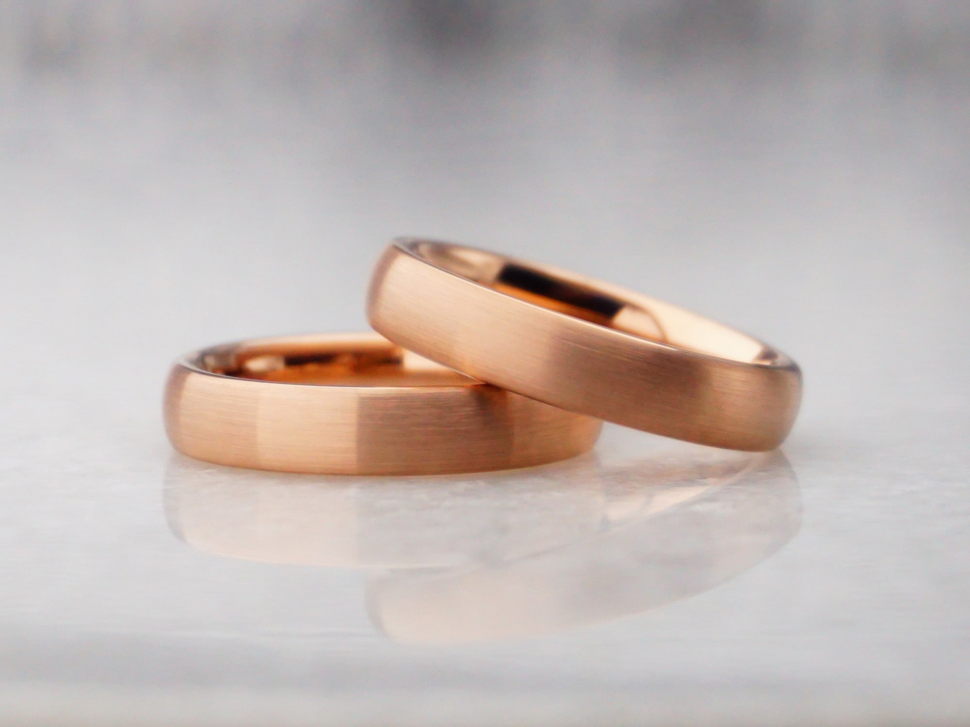 4mm rose gold brushed ring, matte rose gold tungsten ring, modern womens fashion wedding ring
