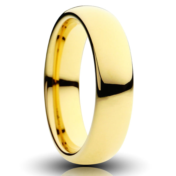 6mm classic gold ring, yellow gold plated tungsten mens wedding ring, womens fashion ring, cutout