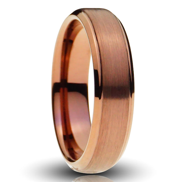 Brown Tungsten Ring, Gentleman's Band - 6MM