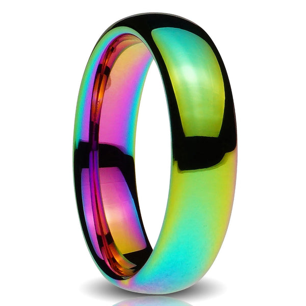 Rainbow Tungsten Ring, Polished Finish - 6MM
