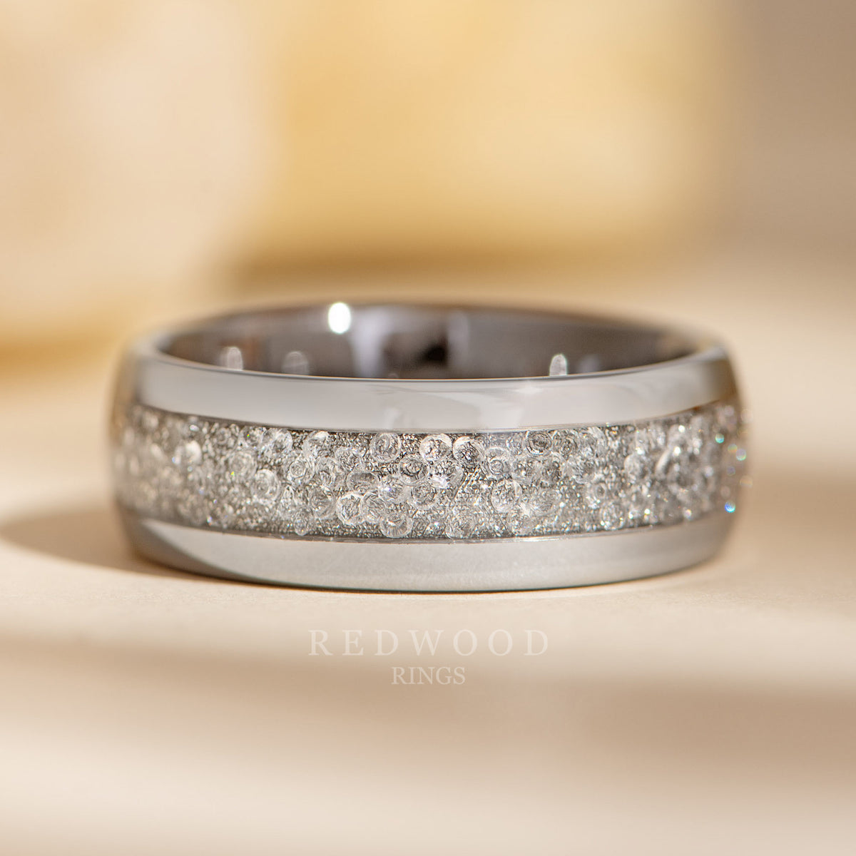 Silver Tungsten Ring With Lab-Grown Diamond Inlay 8MM – Redwood