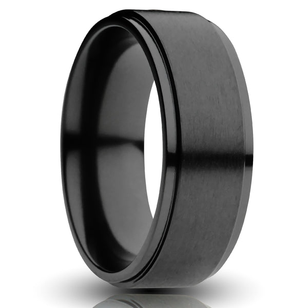 8mm black zirconium ring, gentlemans bland black zirc mens wedding ring, cutout