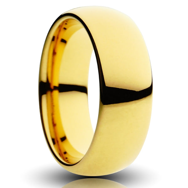 8mm classic gold ring, gold plated tungsten mens wedding ring, cutout
