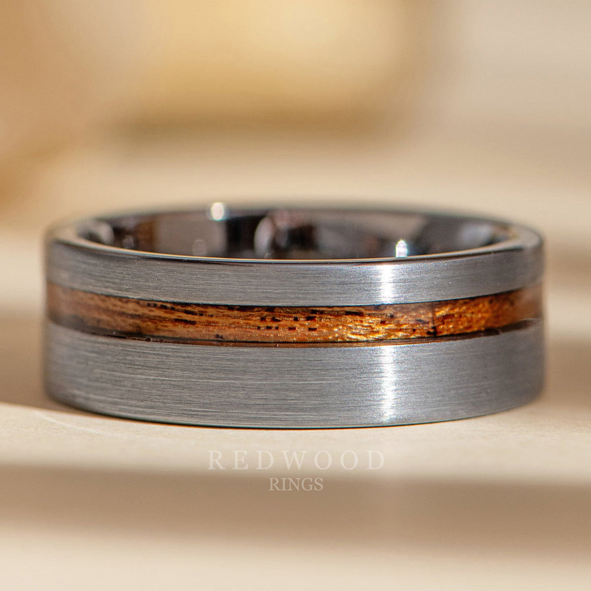 The Redwood Ring, Silver Brushed Tungsten and Genuine Sequoia