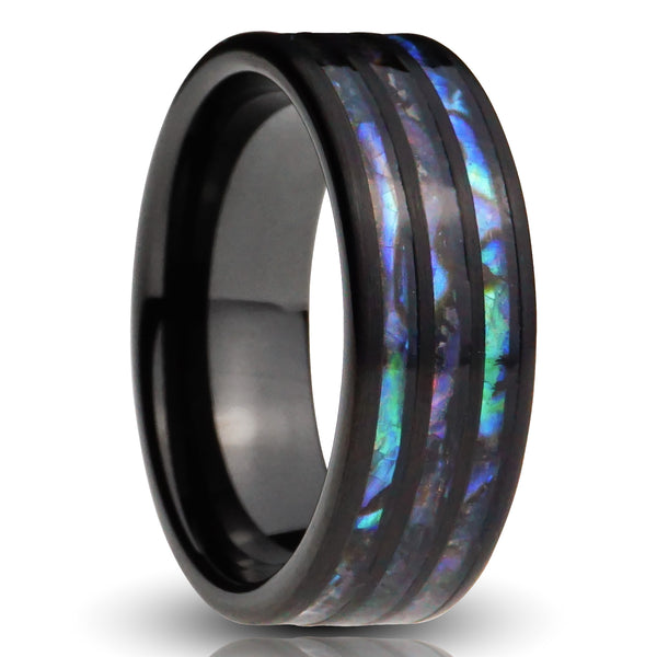 Black Abalone Ring, Abalone Shell Inlay - 8MM