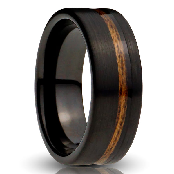 The Redwood Ring, Black Brushed Tungsten and Genuine Sequoia Inlay - 8MM