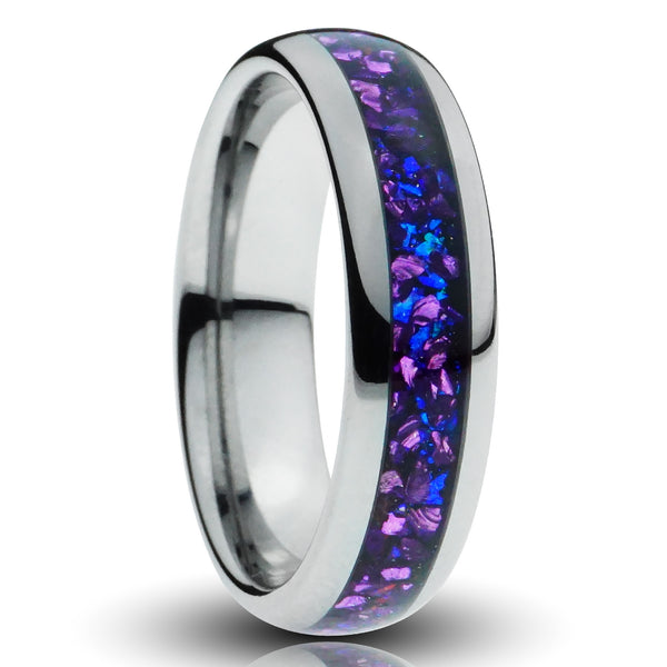 Alexandrite Tungsten Ring, Polished Silver - 6MM