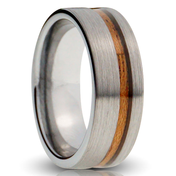 The Redwood Ring, Silver Brushed Tungsten and Genuine Sequoia Inlay - 8MM