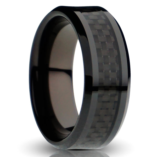 Black Tungsten Ring, Carbon Fiber Inlay - 8MM