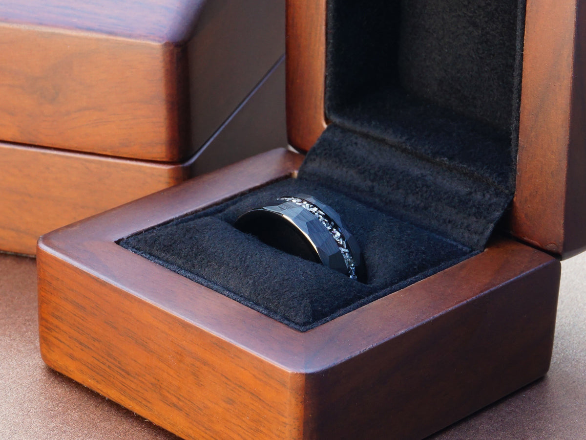 Meteorite & Macassar Ebony Wooden Ring, Campo Del Cielo Meteorite - Bentwood Galaxy good Ring