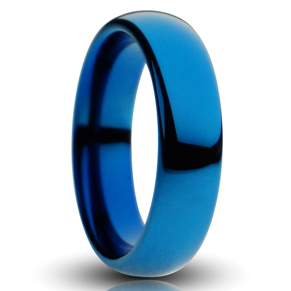 Blue Tungsten Ring, Polished Finish - 6MM