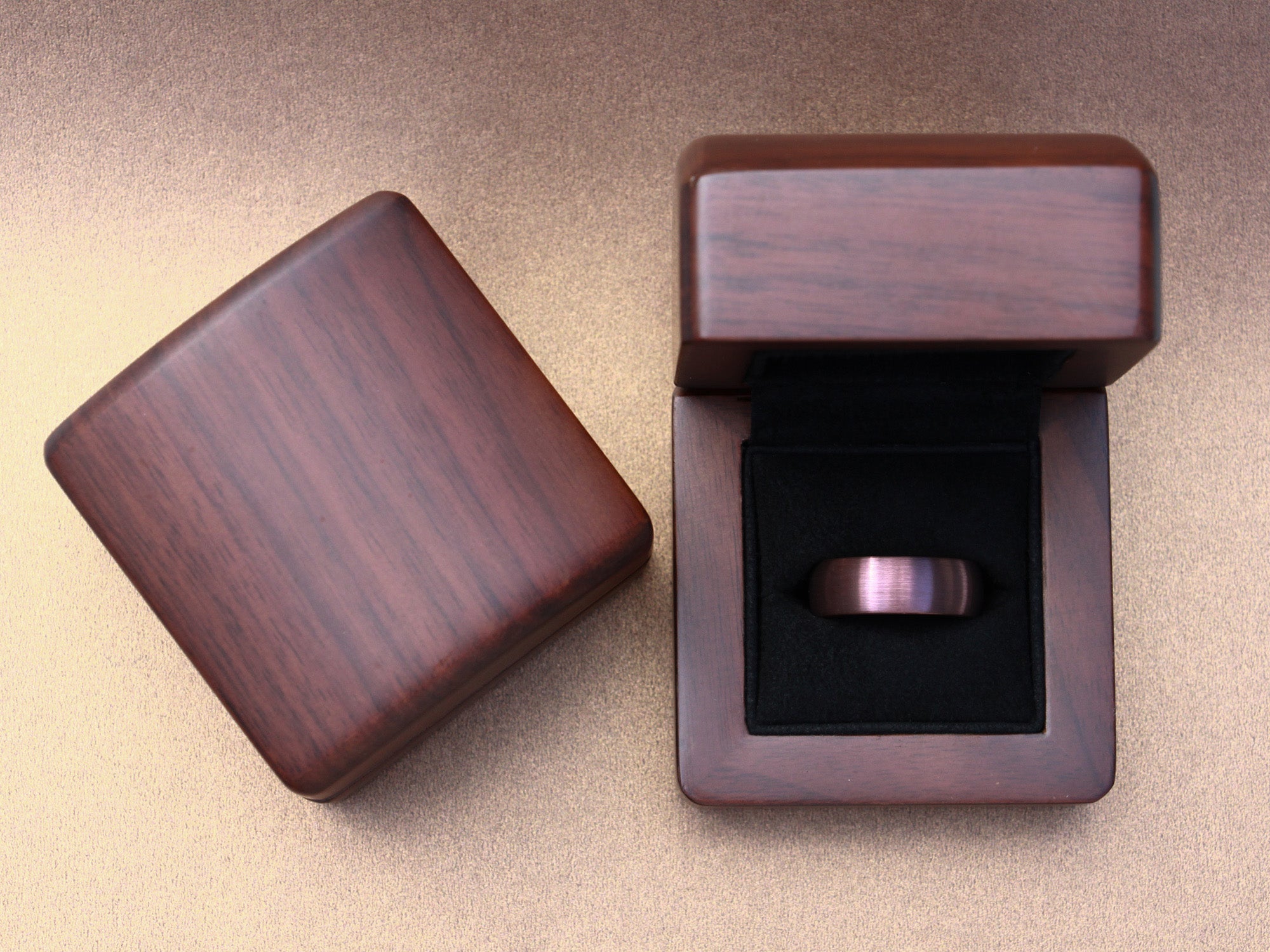 brown tungsten ring, unique mens wedding ring, brown brushed matte ring, walnut wood box