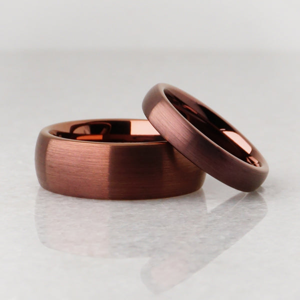 Matching Brown Wedding bands, 8MM and 4MM Brushed Ring Set