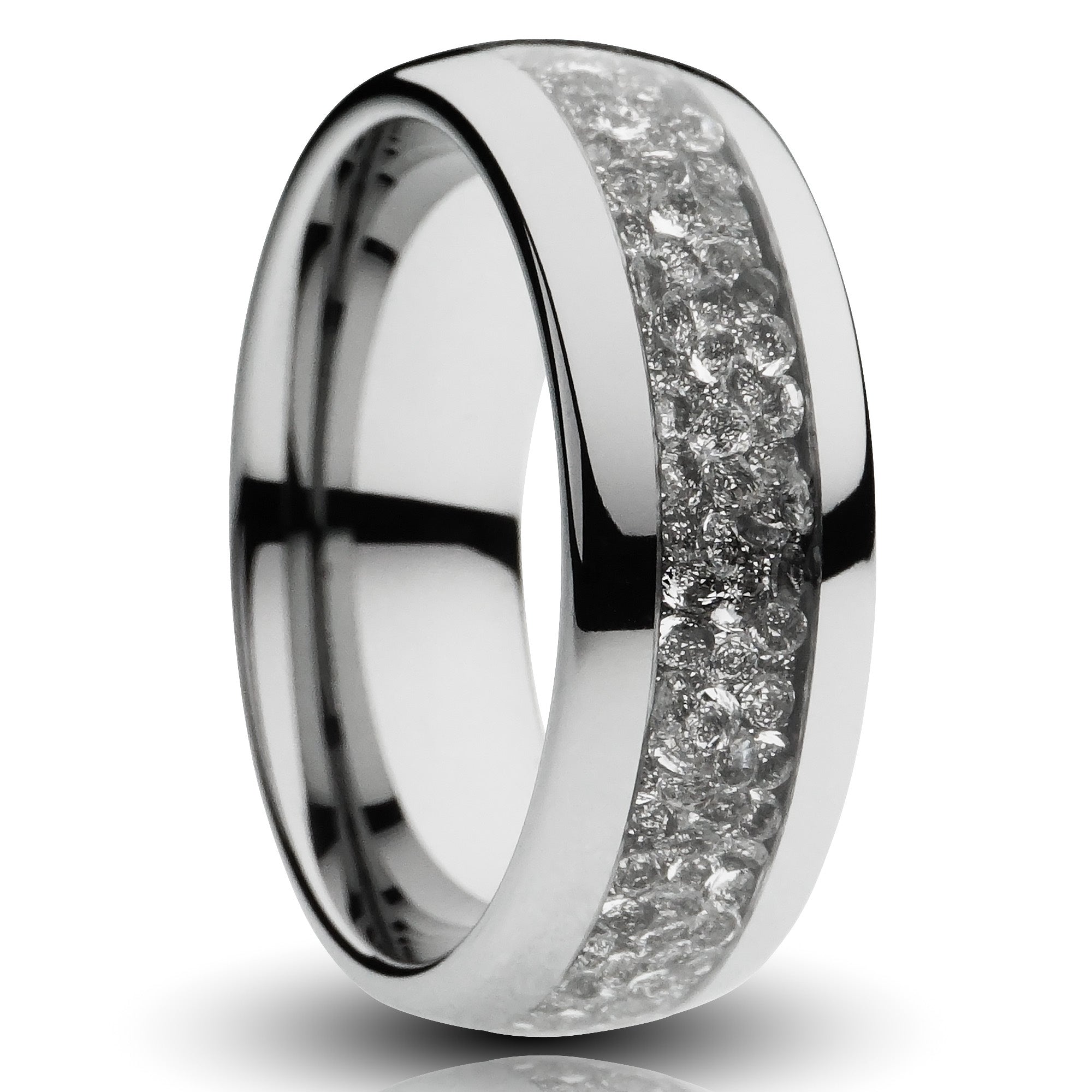 silver diamond tungsten ring 8mm lab grown diamond inlay, unplated silver tungsten, comfort fit mens wedding band, cutout