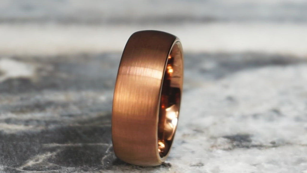 3D view of the 8mm Brown Tungsten Ring with a Brushed Finish