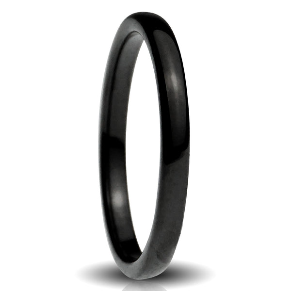 2mm black tungsten ring, minimalist small polished band, black stackable ring