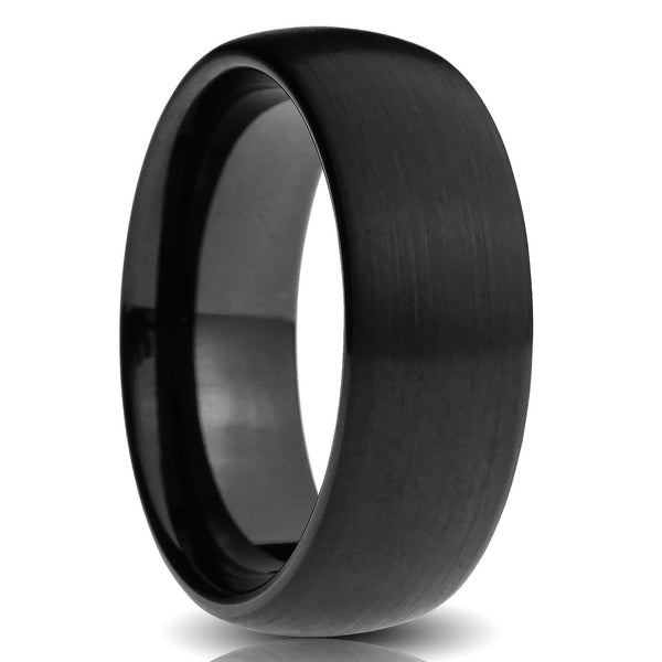 Black Tungsten ring 8mm brushed comfort fit mens wedding band cut out photo