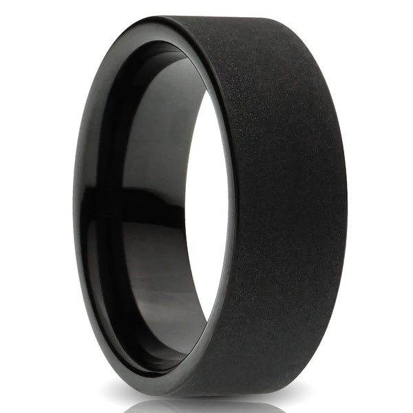 Black Tungsten ring 8mm sand blasted comfort fit mens wedding band