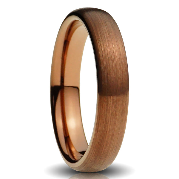 Brown Tungsten ring 4mm brushed coffee chocolate comfort fit mens wedding band cut out photo
