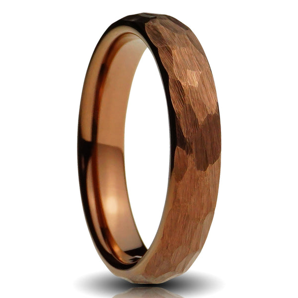 Brown Tungsten ring 4mm hammered coffee chocolate comfort fit mens wedding band cut out photo