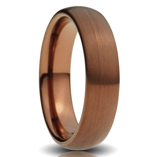 Brown Tungsten ring 6mm brushed chocolate coffee comfort fit mens wedding band cut out photo