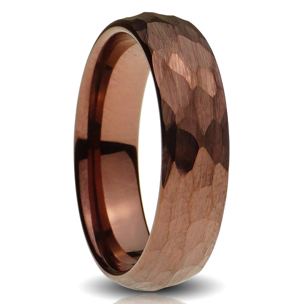 Brown Tungsten ring 6mm hammered chocolate coffee espresso comfort fit mens wedding band