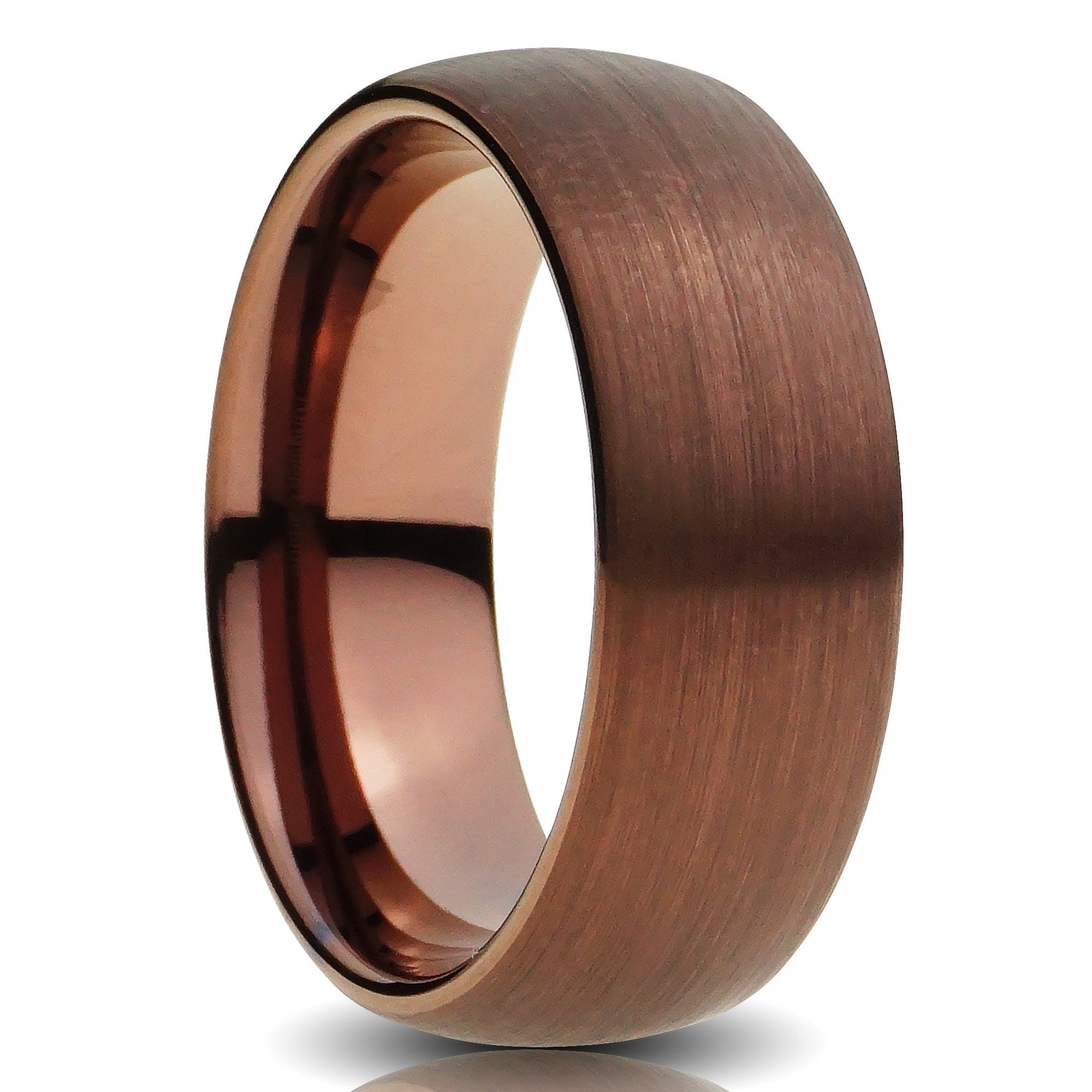 Brown Tungsten ring 8mm brushed coffee chocolate comfort fit mens wedding band cut out photo