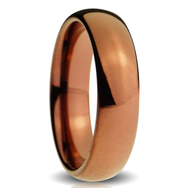 Brown polished tungsten ring, shiney espresso color, unisex wedding band, minimalist.