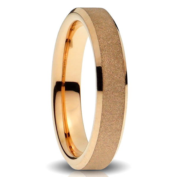 Rose Gold Tungsten ring 4mm sand blasted beveled comfort fit mens wedding band  cut out photo