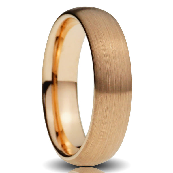 Rose Gold Tungsten ring 6mm brushed comfort fit mens wedding band  cut out photo