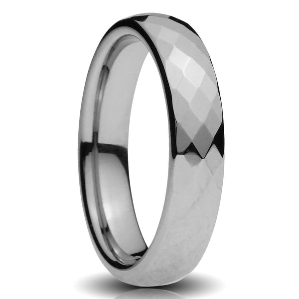 Silver Tungsten ring 4mm mirror faceted comfort fit mens wedding band cut out photo