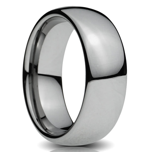 Silver Tungsten ring 8mm mirror polish comfort fit mens wedding band cut out photo