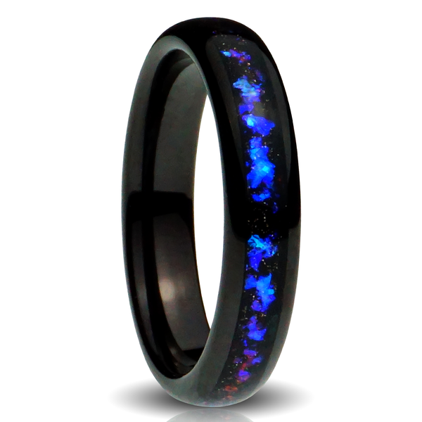 The Galaxy ring, 4mm, Milky Way Tungsten ring, polished black with blue purple stars inlay, comfort fit men's wedding band