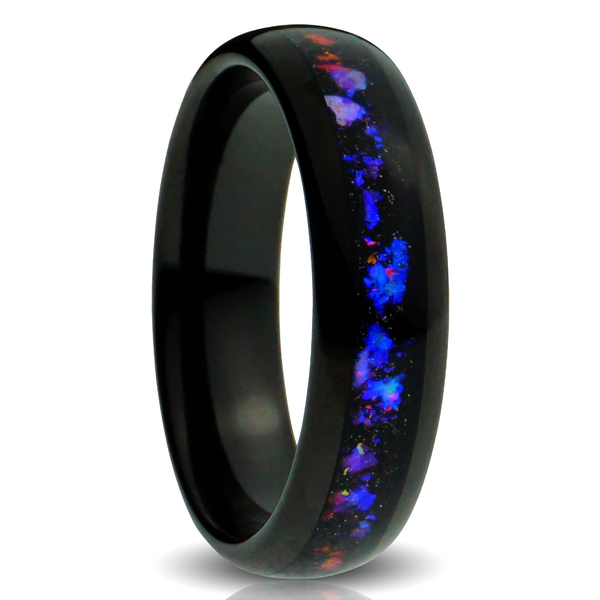 The Galaxy ring, 6mm, Milky Way Tungsten ring, polished black with blue purple stars inlay, comfort fit mens wedding band
