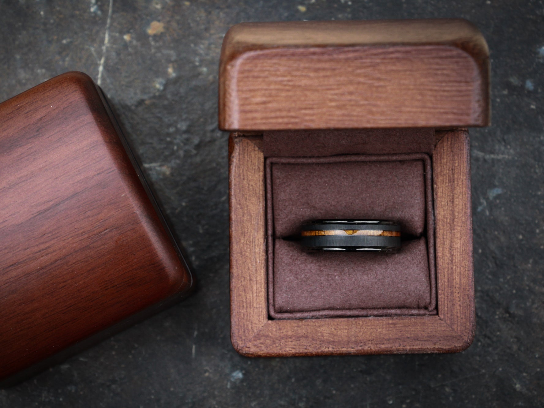 Tungsten Ring Wood Box Photo 8mm black classic wood wedding band hand made wooden box