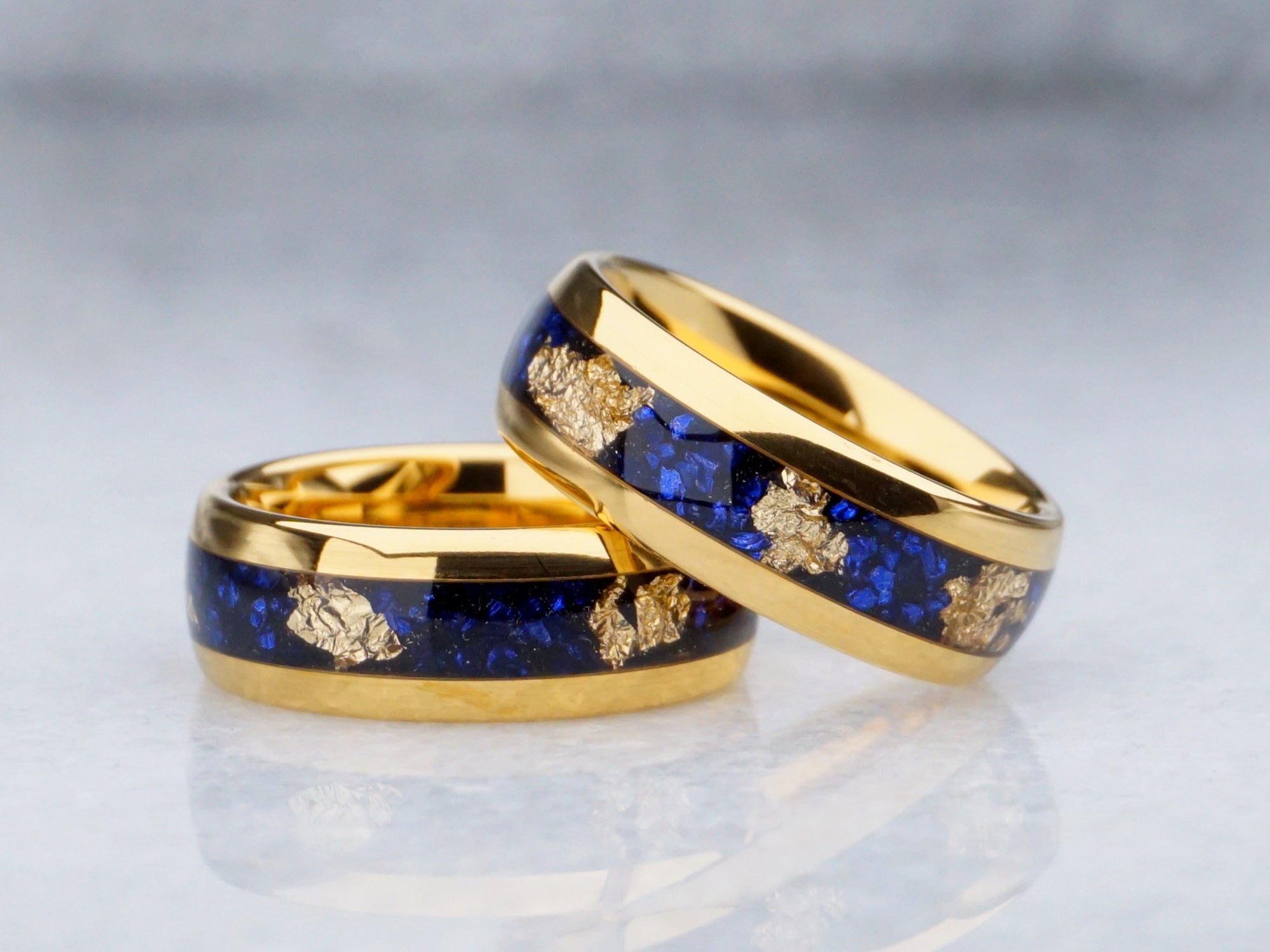 8mm gold foil sapphire ring, mens tungsten wedding band