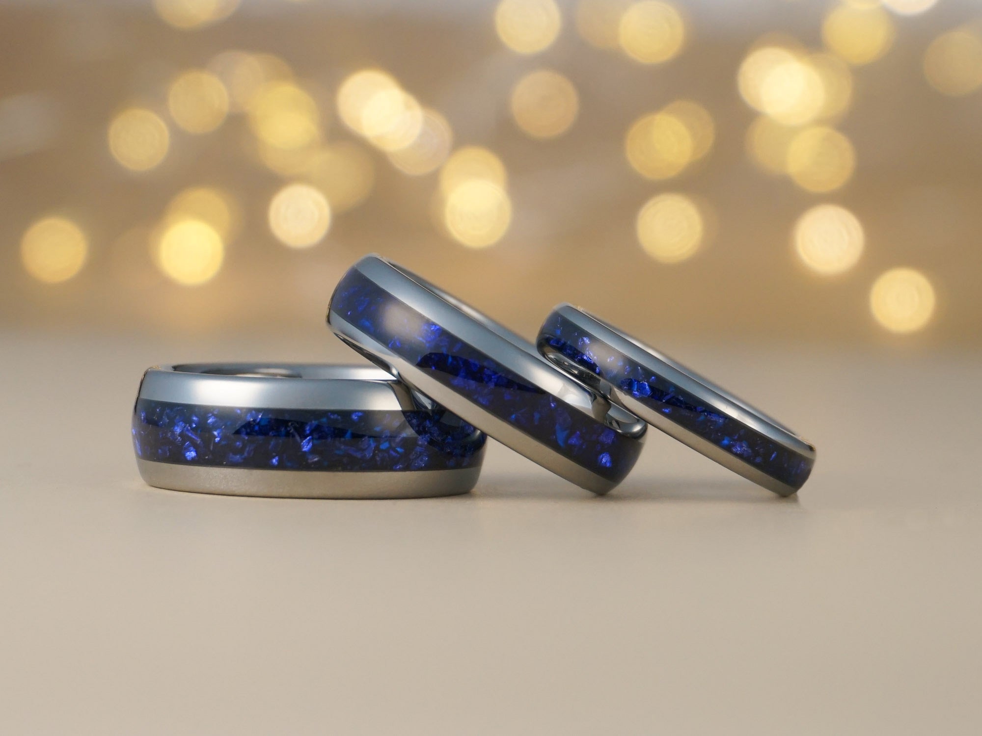 Matching Silver Sapphire Tungsten Rings - 8mm 6mm 4mm