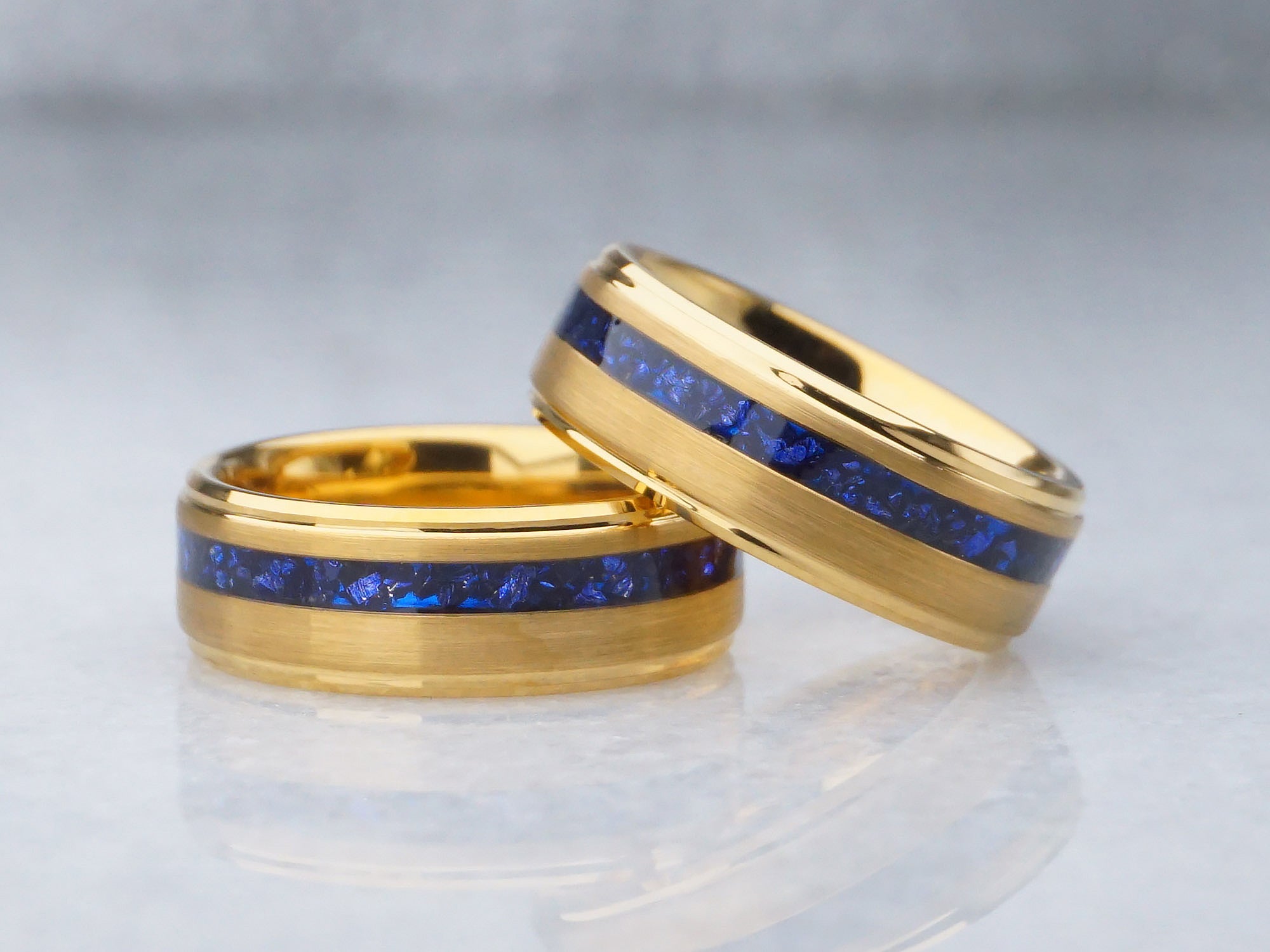 8mm gold plated sapphire ring, mens tungsten wedding band
