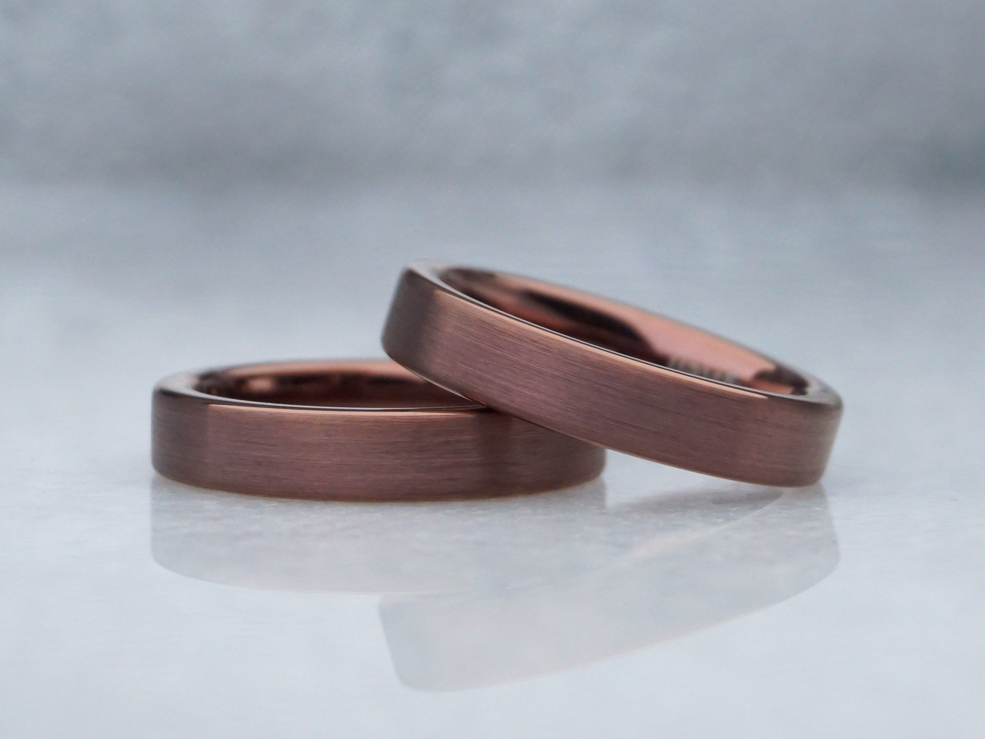 4mm brown flat ring, coffee brown matte tungsten ring with simple brushed texture, modern mens wedding ring