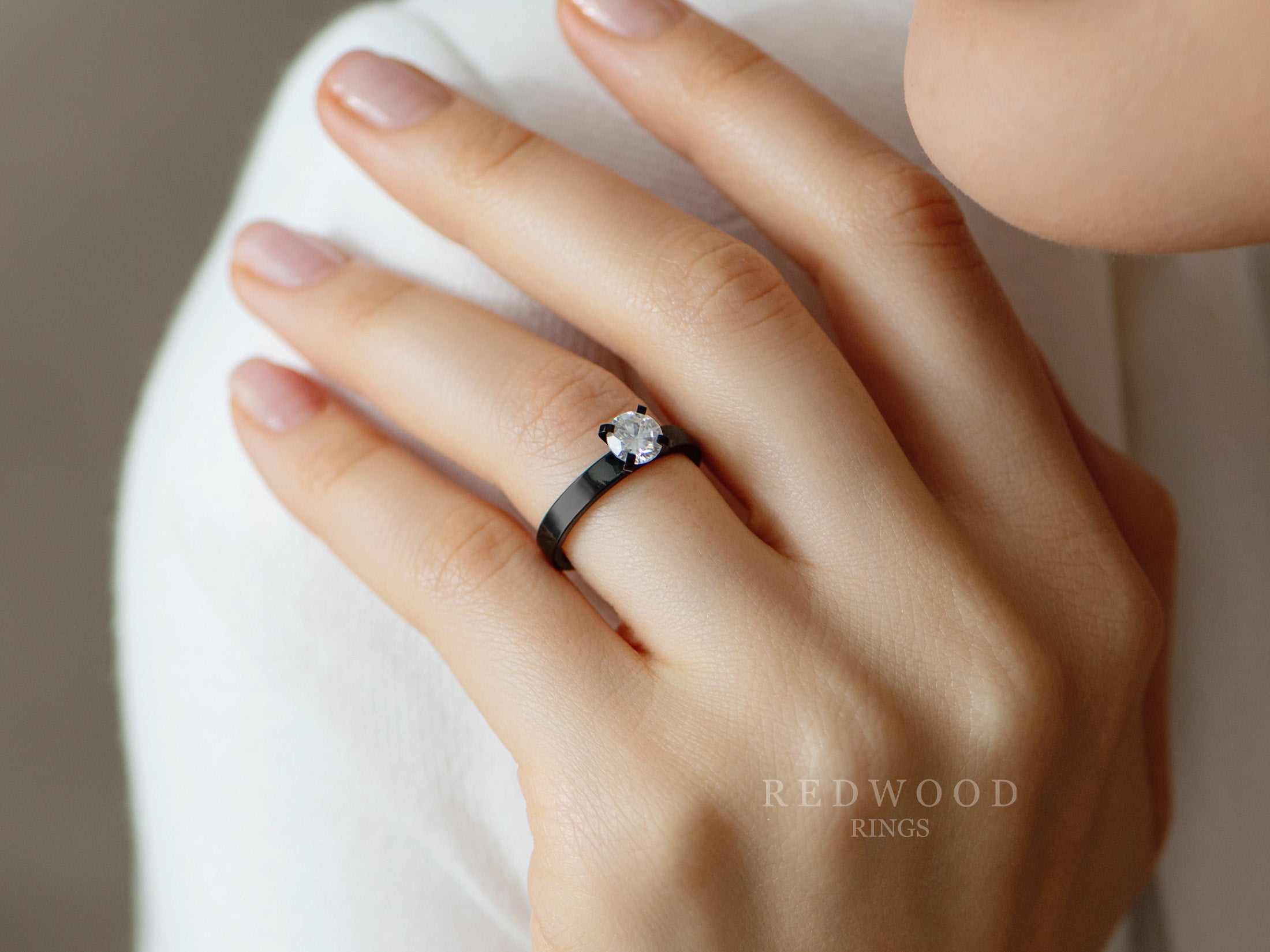 women zirconium and 1ct moissanite ring, womens hand photo