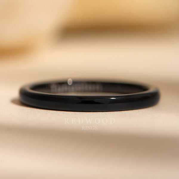 2mm black tungsten ring, womens stackable wedding band