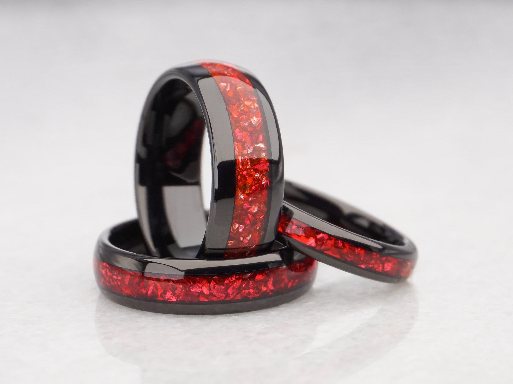 Matching Black Tungsten Rings with Red Lab-Created Garnet - 4MM, 6MM ...