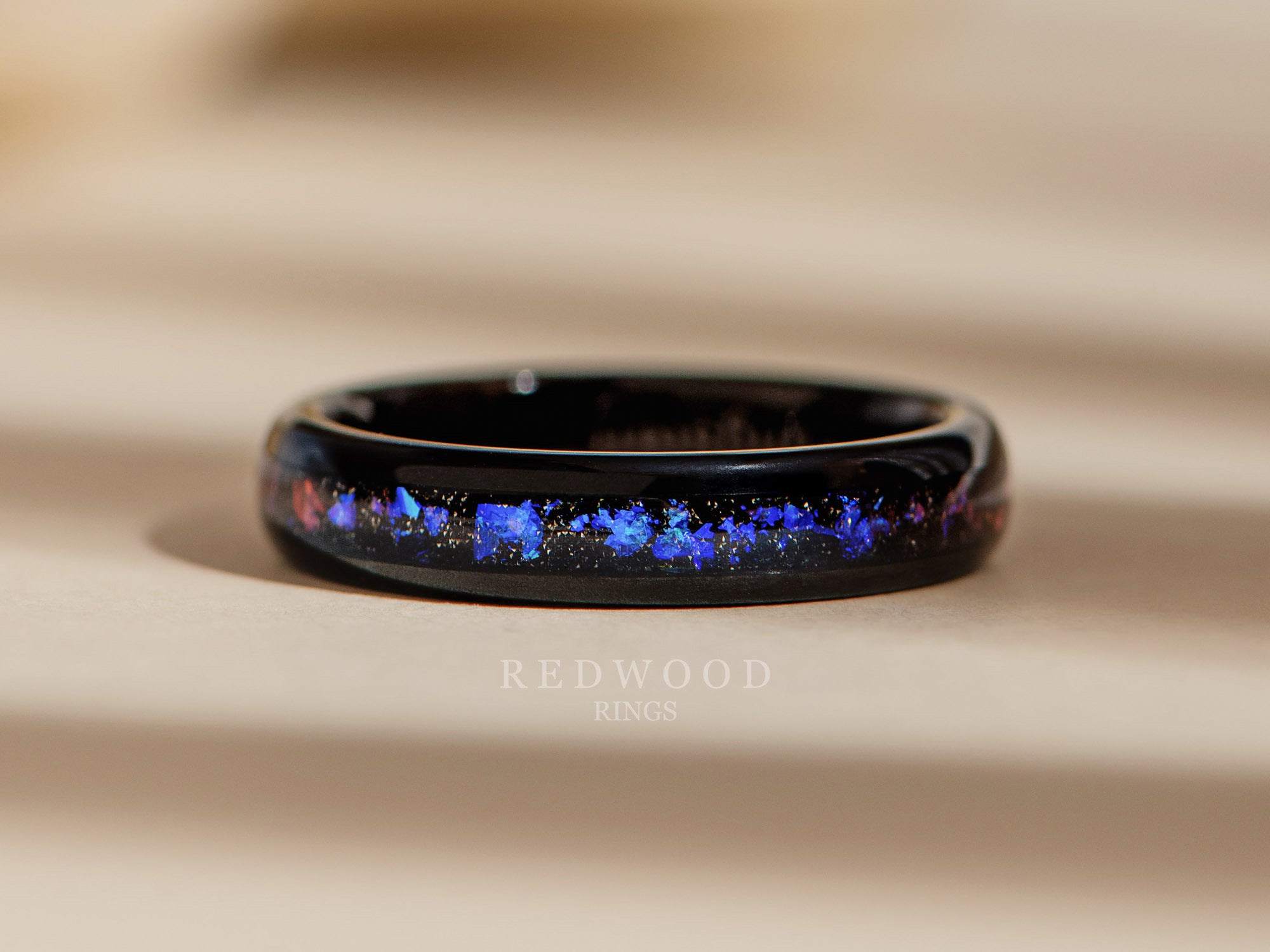 The Galaxy Tungsten Ring, Polished Black with Nebula inlay - 4MM