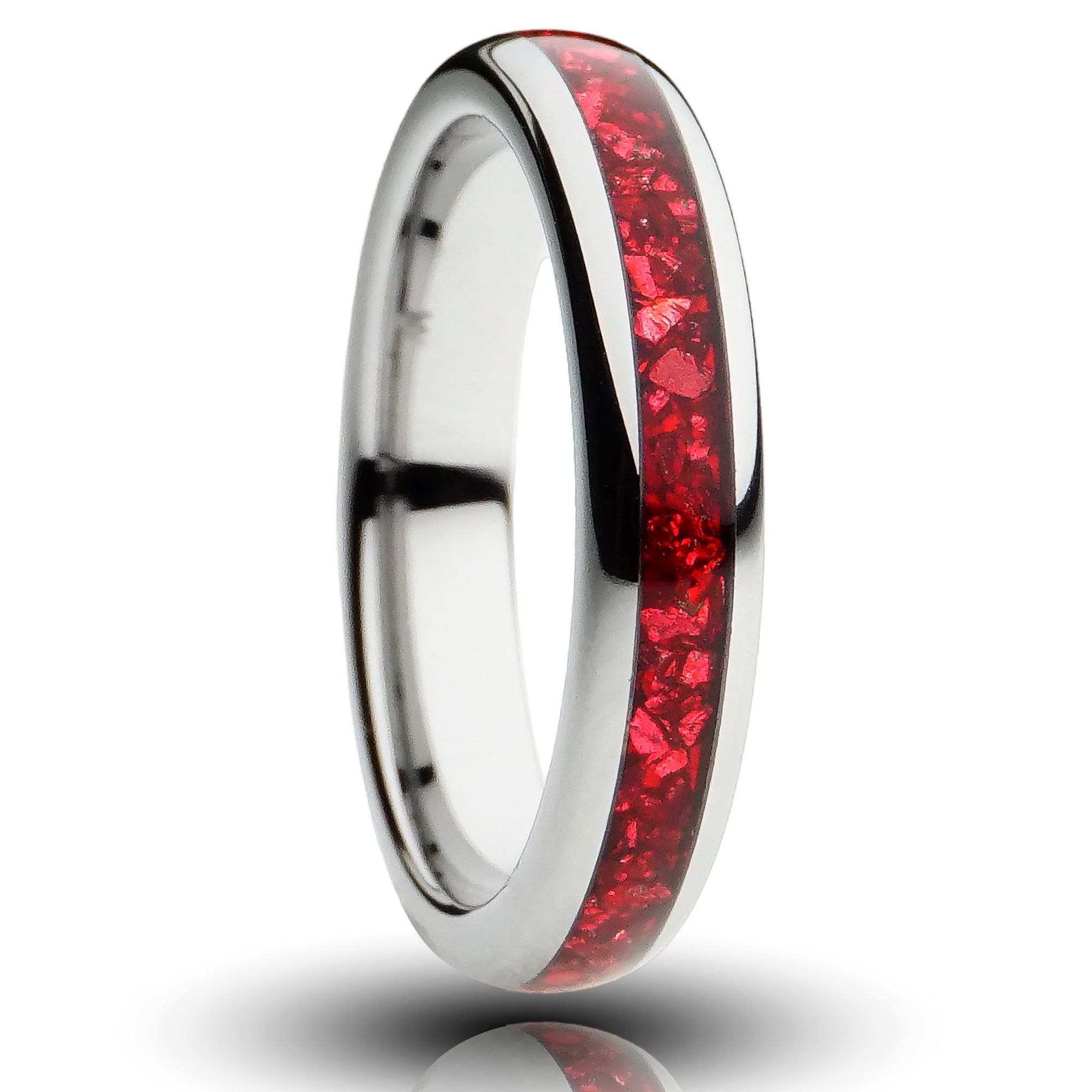 Silver Tungsten Ring with Red Lab-Created Garnet Inlay - 4MM