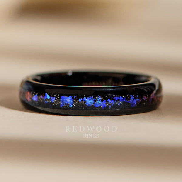 4mm black galaxy ring, luxury photo watermarked