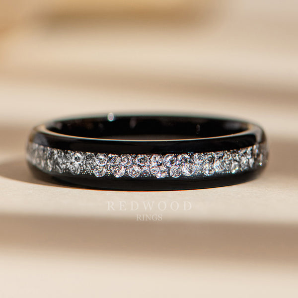 4mm black tungsten ring with lab diamond, luxury photo watermarked