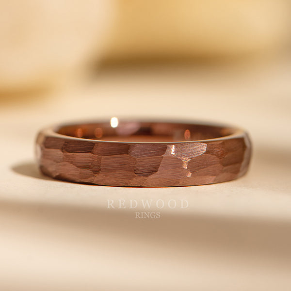 4mm brown hammered ring, womens tungsten band