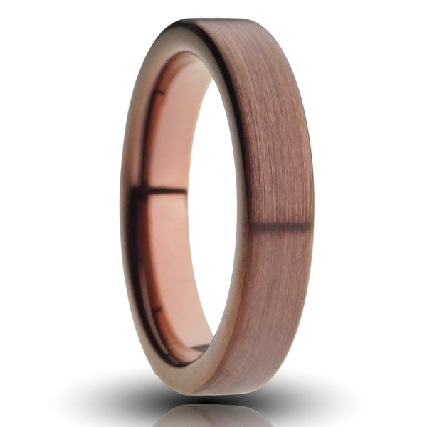 4mm flat brown tungsten ring, brushed matte coffee plated ring, modern wedding ring web